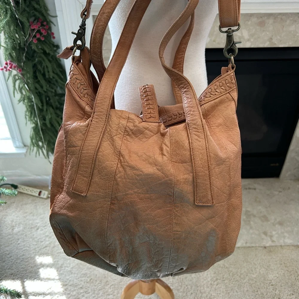 Day & Mood Tan Leather Convertible Hobo Bag